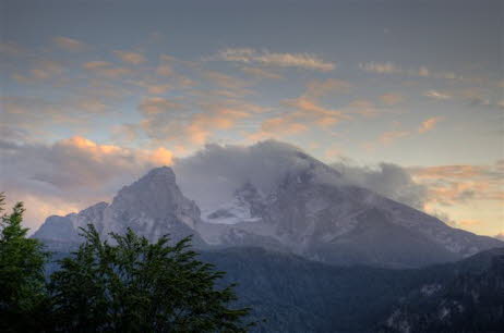 Ausblick auf Watzmann im Sonnenuntergang